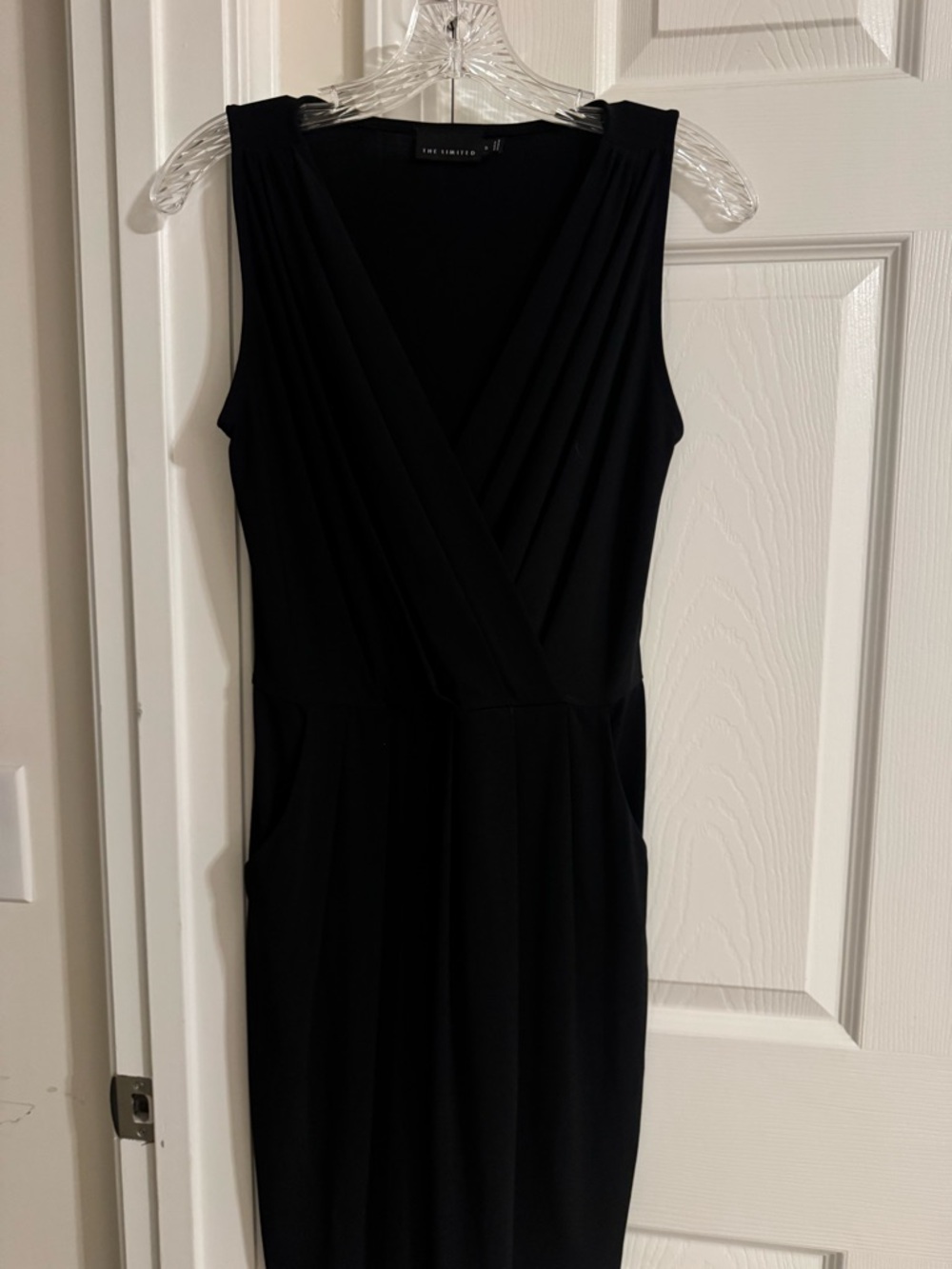 The Limited Black Sleeveless Faux-Wrap Midi Dress